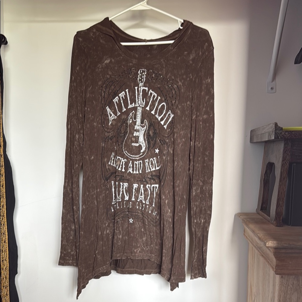 Affliction Dark Brown Graphic Long Sleeve Shirt